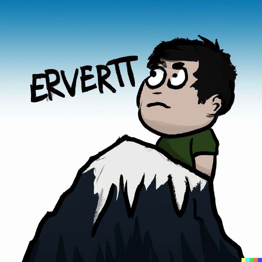 someone gazing at Mount Everest, cartoon, chibi